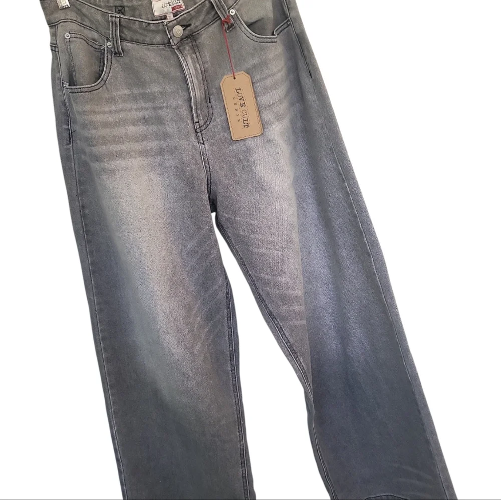 NWT Love Cult Gray High Rise Wide Leg Jeans Sz 15 Juniors / 34" Waist - Picture 2 of 8